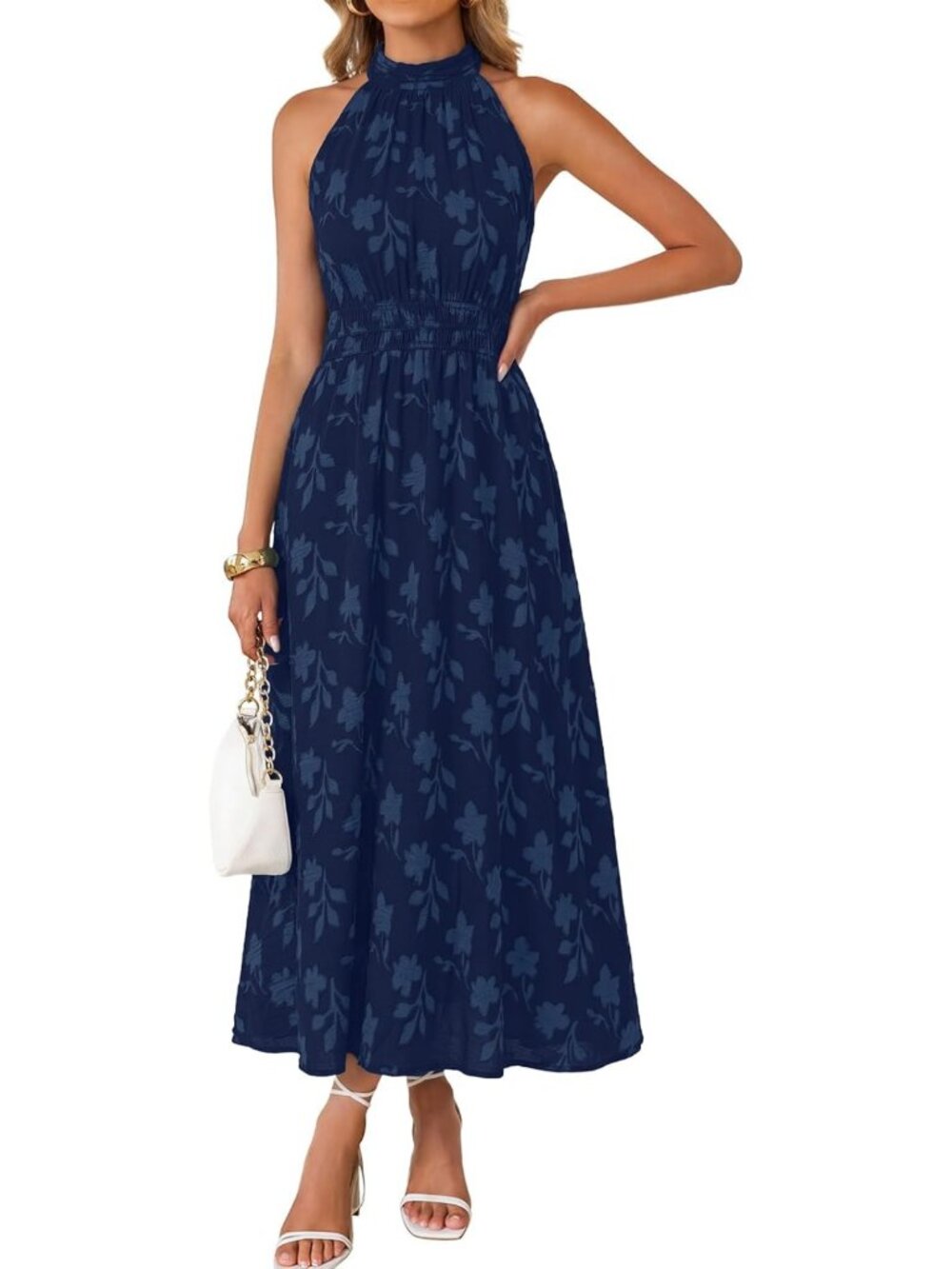 Boho Floral Maxi Dress for Women | Summer Halter Sundress with Pockets | Wedding